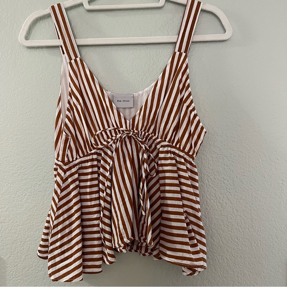 Rue Stiic | Size Small | Brown & White Striped Tank Top | Worn Once